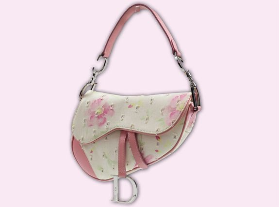 Vintage Christian Dior Pink Floral Saddle Bag 