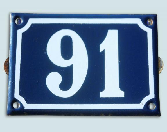 SMALL ANTIQUE STYLE ENAMEL DOOR NUMBER 91 SIGN PLAQUE HOUSE NUMBER SIGN 