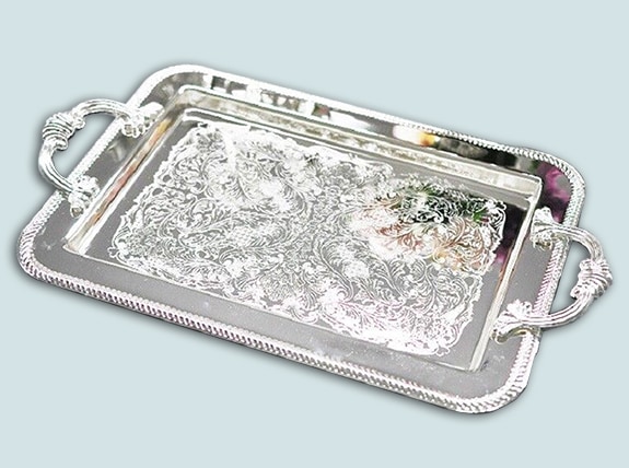 Gift SALE Vintage Silver Plated Tray With Handles Plain Side Design 